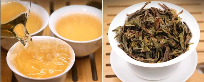 锯朵仔凤凰单枞茶汤与叶底实拍图